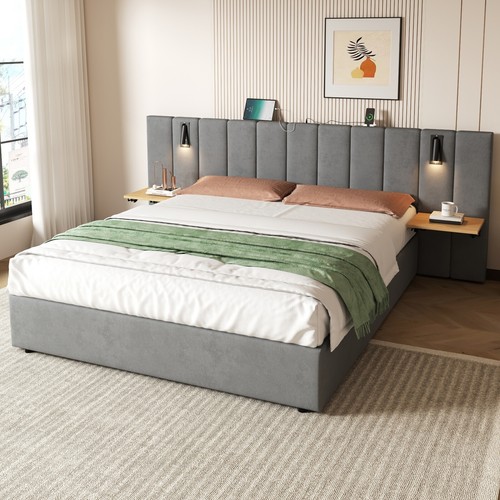 Upholstered bed with storage - with,