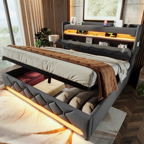 Led upholstered bed 5ft king - 5ft,