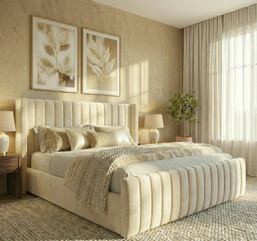 Winged upholstered bed - upholstered, frame
