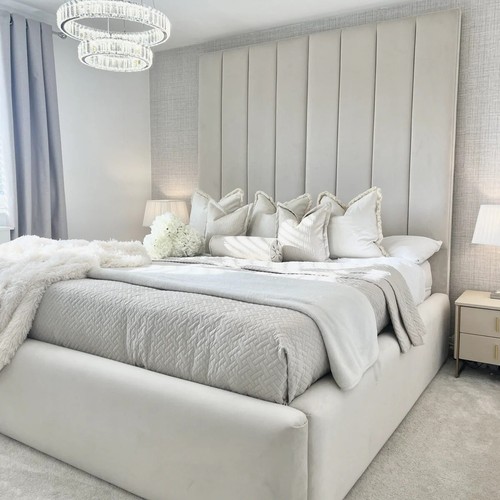 High headboard bed - headboard, ottoman