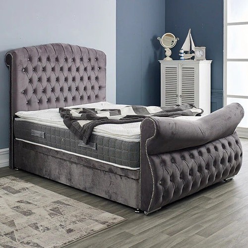 Luxury sleigh bed plush - bed, velvet