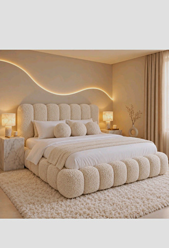 Upholstered fabric king bed - fabric,