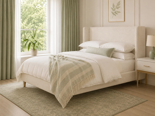 Luxury boucle upholstered - boucle, bed