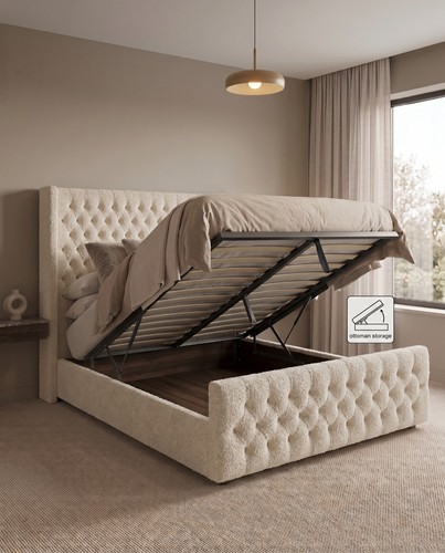 Luxury wingback bed - bed, cream