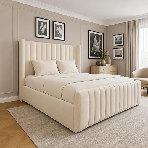 Winged panel plush velvet bed - panel,