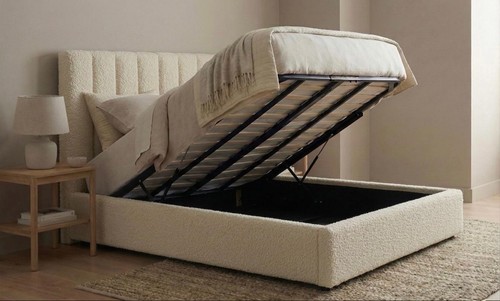 Cream boucle ottoman gas - ottoman, lift