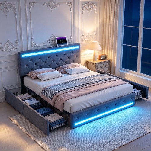 5ft king upholstered bed - king,
